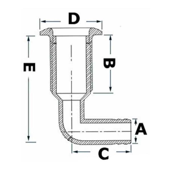 Nylon Winkelborddurchlass mit Anschluss 1" (25 mm)